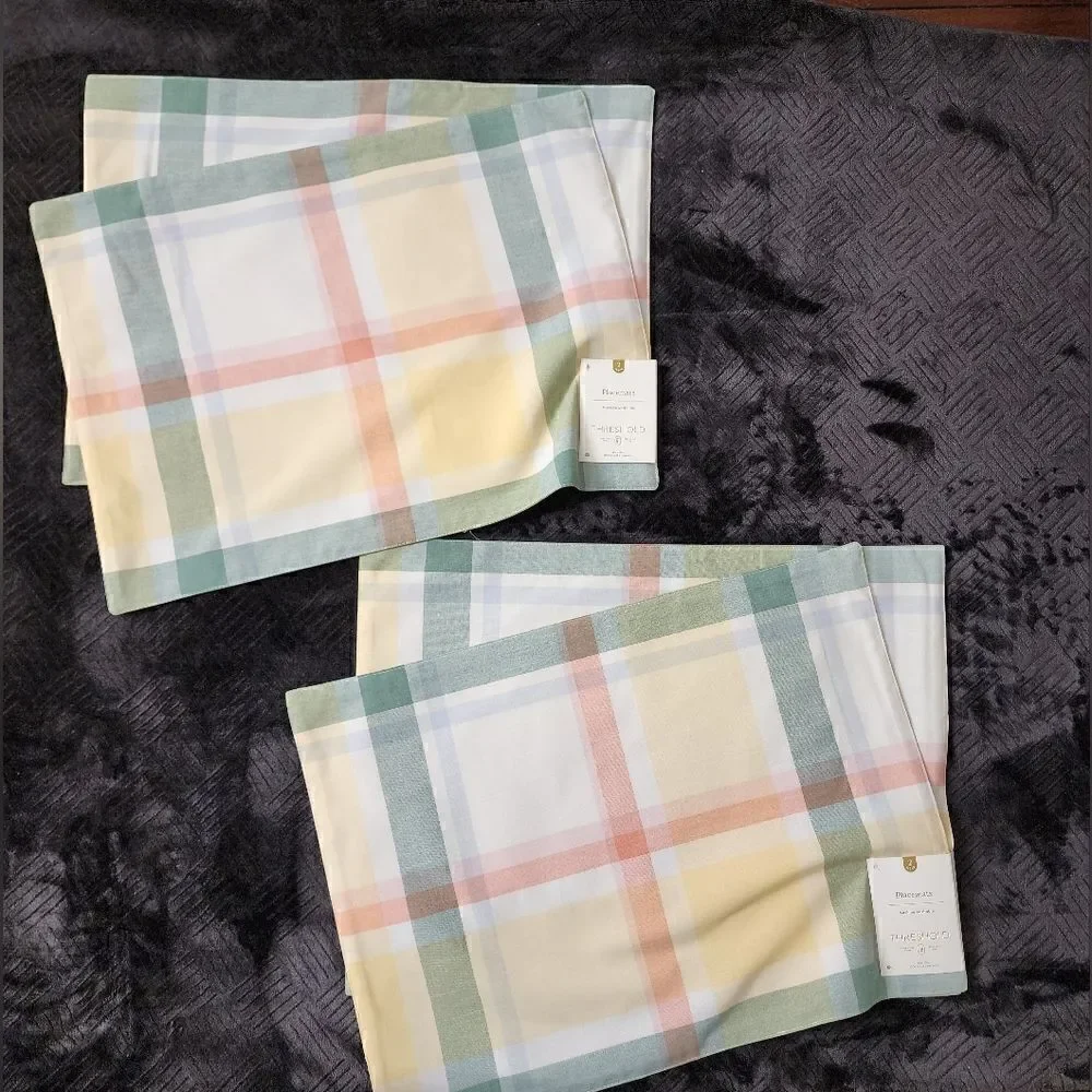 NEW! Threshold 100% Cotton Set Of 4 reversible Pastel Plaid Placemats 14
